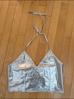 Elegant Moments Silver Halter Crop Top